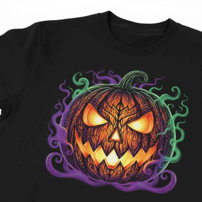 Custom Full-Color DTF Halloween Pumpkin T-Shirts | Ultra-Vibrant Spooky Season Apparel